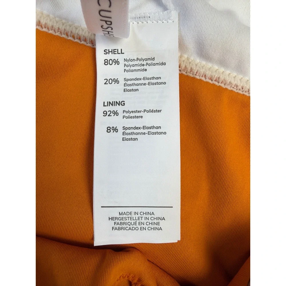 Cupshe Women's Colorblock V-Neck Keyhole One Piece Swimsuit Orange Cream NWOT L